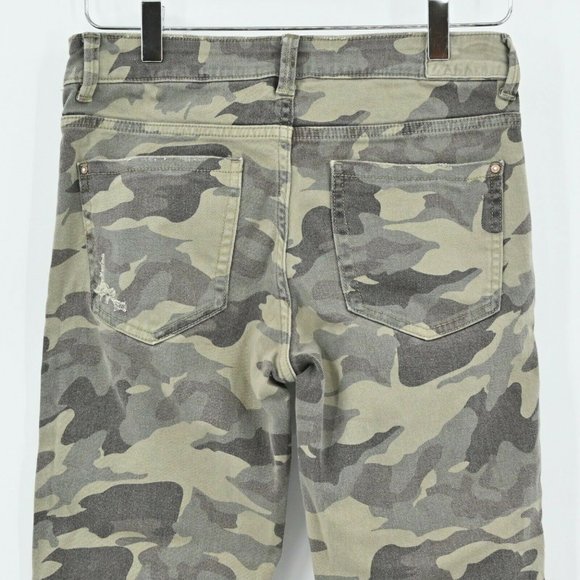 ZARA Womens Size 4 Camo Khaki Green Army Camouflage Skinny Slim Jeans Distressed - Picture 6 of 10